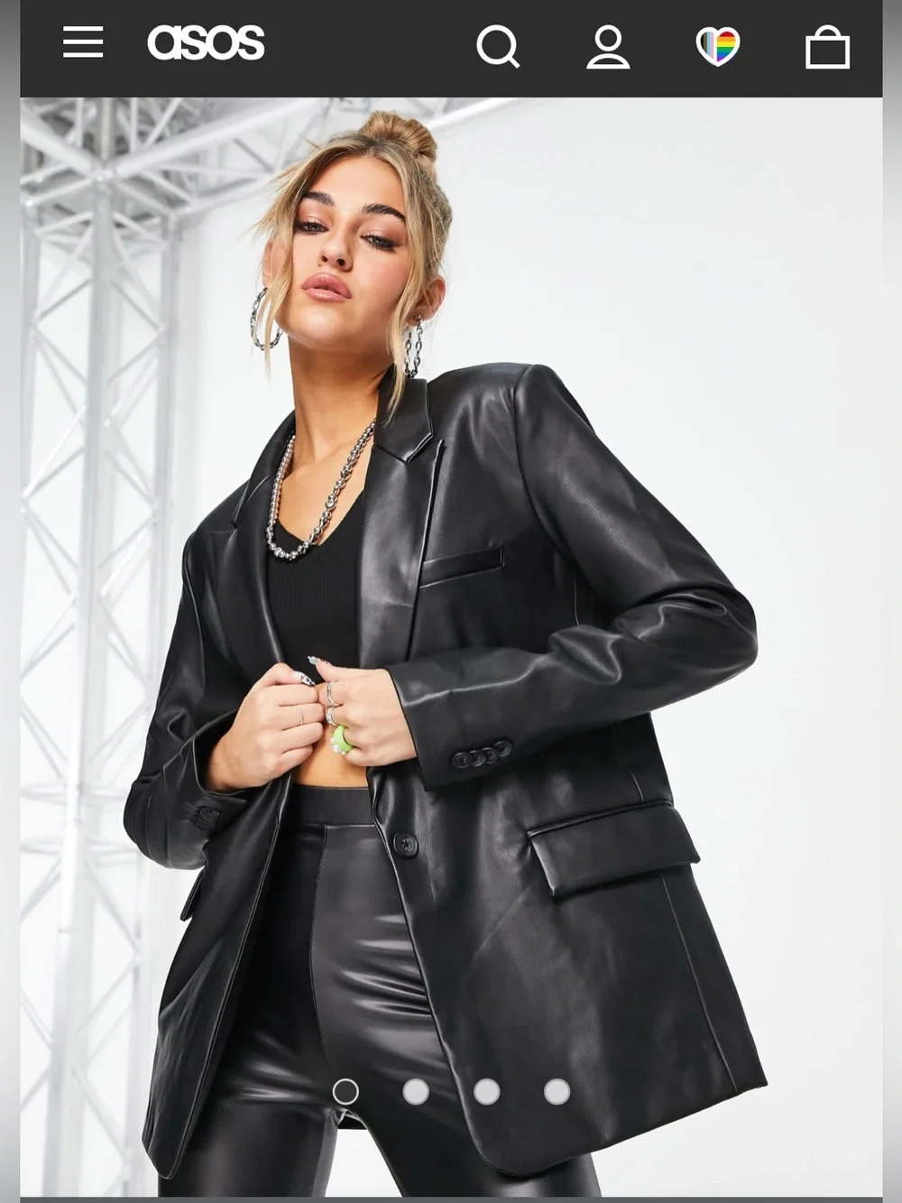ASOS Pull&Bear 90’s Black Faux Leather Blazer Size M